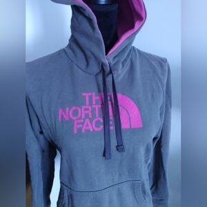 The North Face Gray Hoodie with Pink Logo